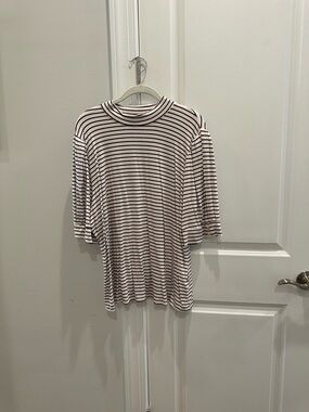 Draper James Cream and Burgundy Striped Short-Sleeve Mock Neck Top